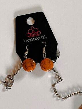 paparazzi Orange Marbled Round Drop Earrings & Necklace